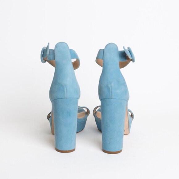 L'Agence Cecile Suede Ankle Strap Sandals Block Heel In Baltic Sea EU 36 - Picture 6 of 16